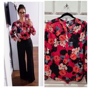 J. Crew Factory Pink Floral Button-Front Blouse